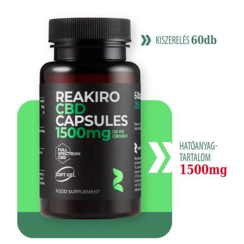 1500 mg-os teljes spektrumú Reakiro CBD kapszula - 60db